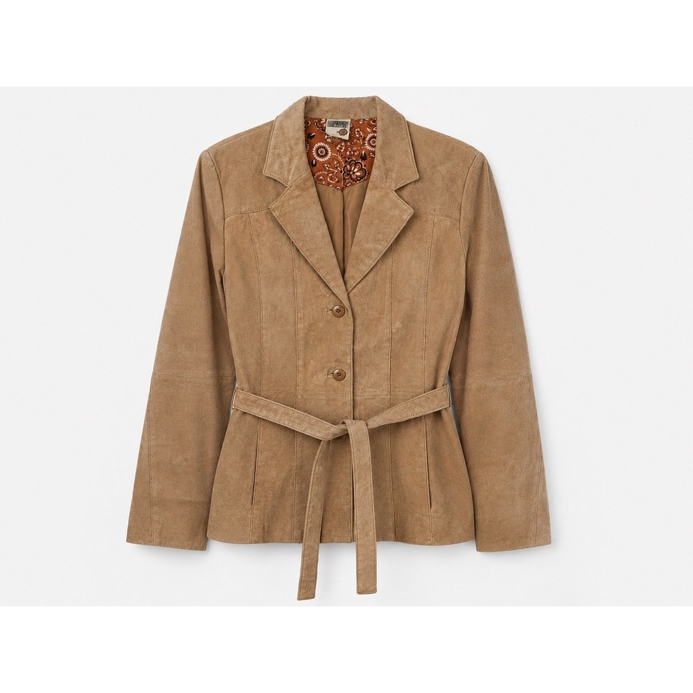 Wilsons Leather Y2K Tan Suede Belted Jacket Western Boho Women's L